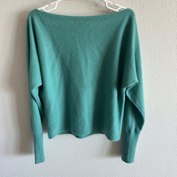 Intermix Green Teal Boat Neck Cashmere Long Sleeve Sweater - Picture 2 of 5